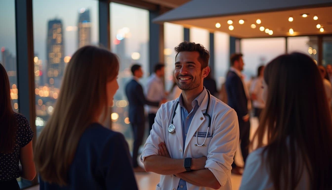 A roof top event for doctors in UAE everyone looking happy