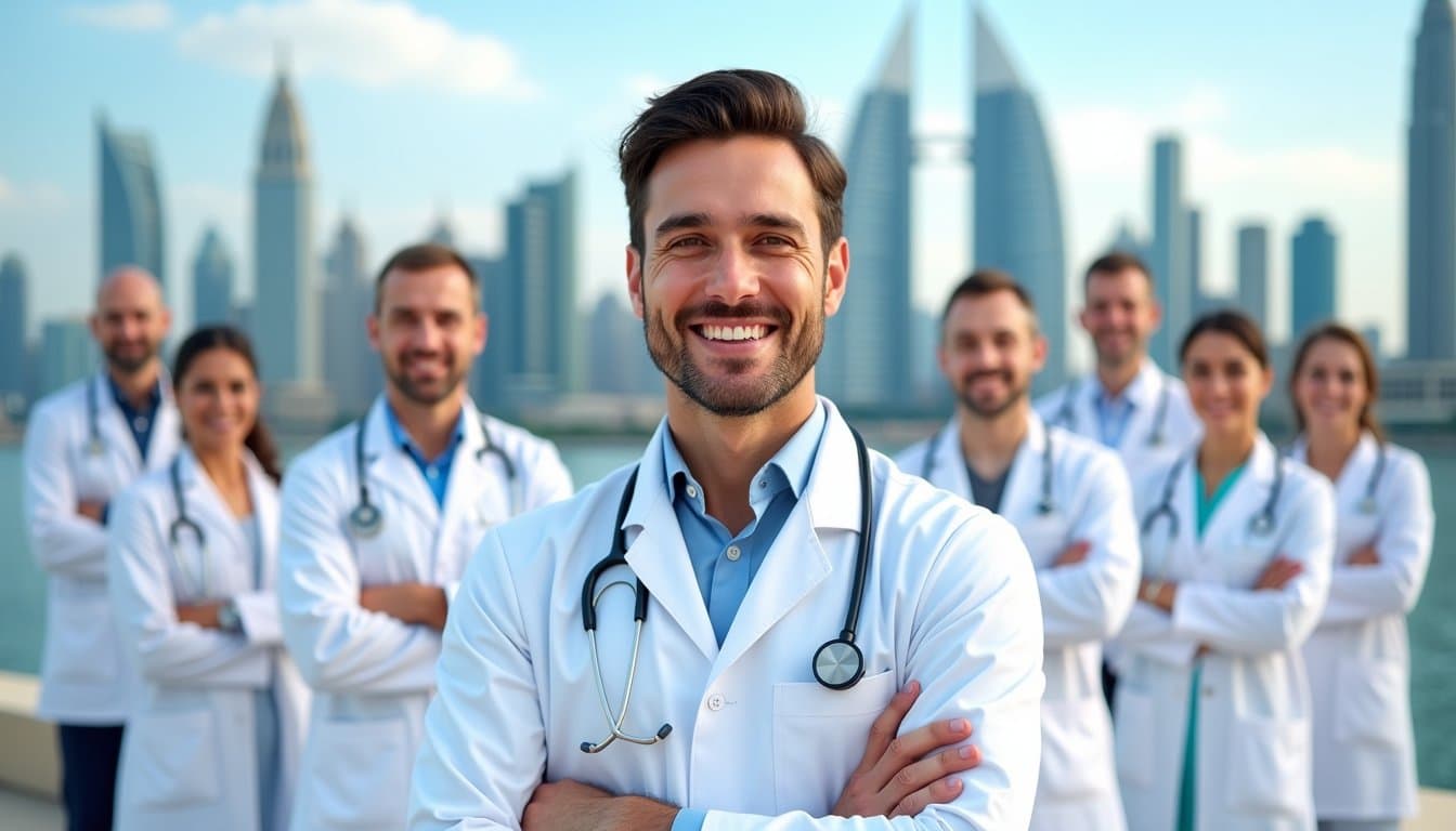 Doctors in coats smiling at the camera