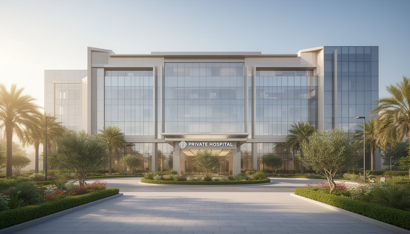 Advanced healthcare building with modern glass facade and bright natural light
